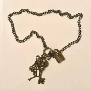 Lock & Key Charm Necklace with Antique Finish